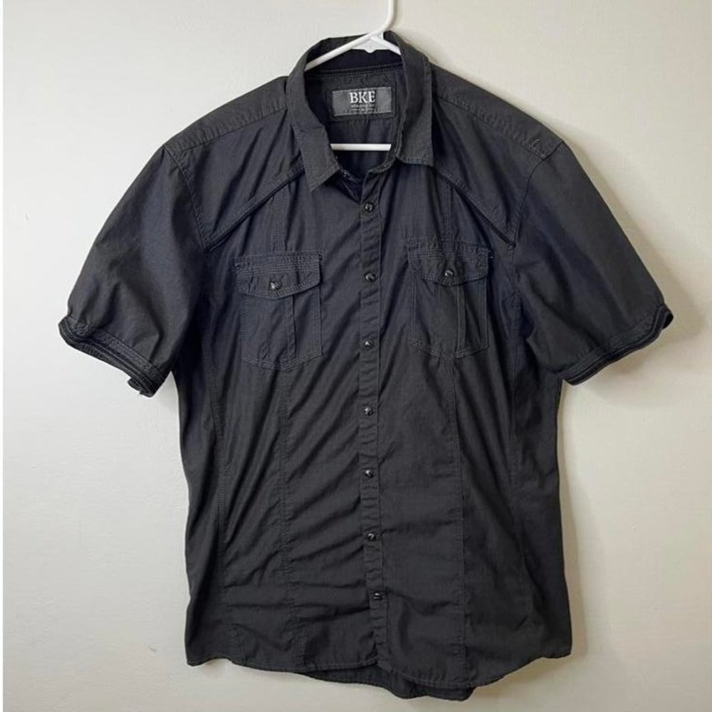 BKE Button Down Shirt Black Athletic Fit Short Sleeve XL 11490FPW